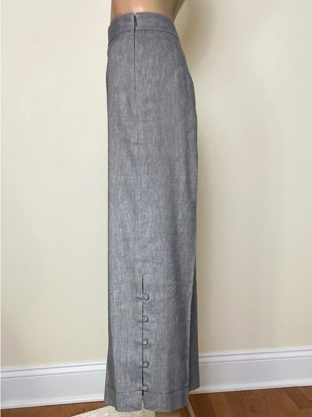 Club Monaco Ankle-Button Linen Wide Leg Trousers | Light Blue Melange - Size 6